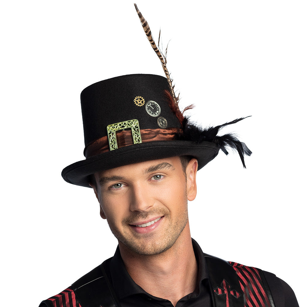 Steampunk Hut Plumepunk schwarz mit Feder – Zylinder für Karneval & Cosplay 3