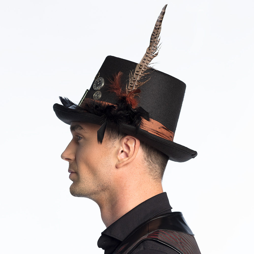 Steampunk Hut Plumepunk schwarz mit Feder – Zylinder für Karneval & Cosplay 4
