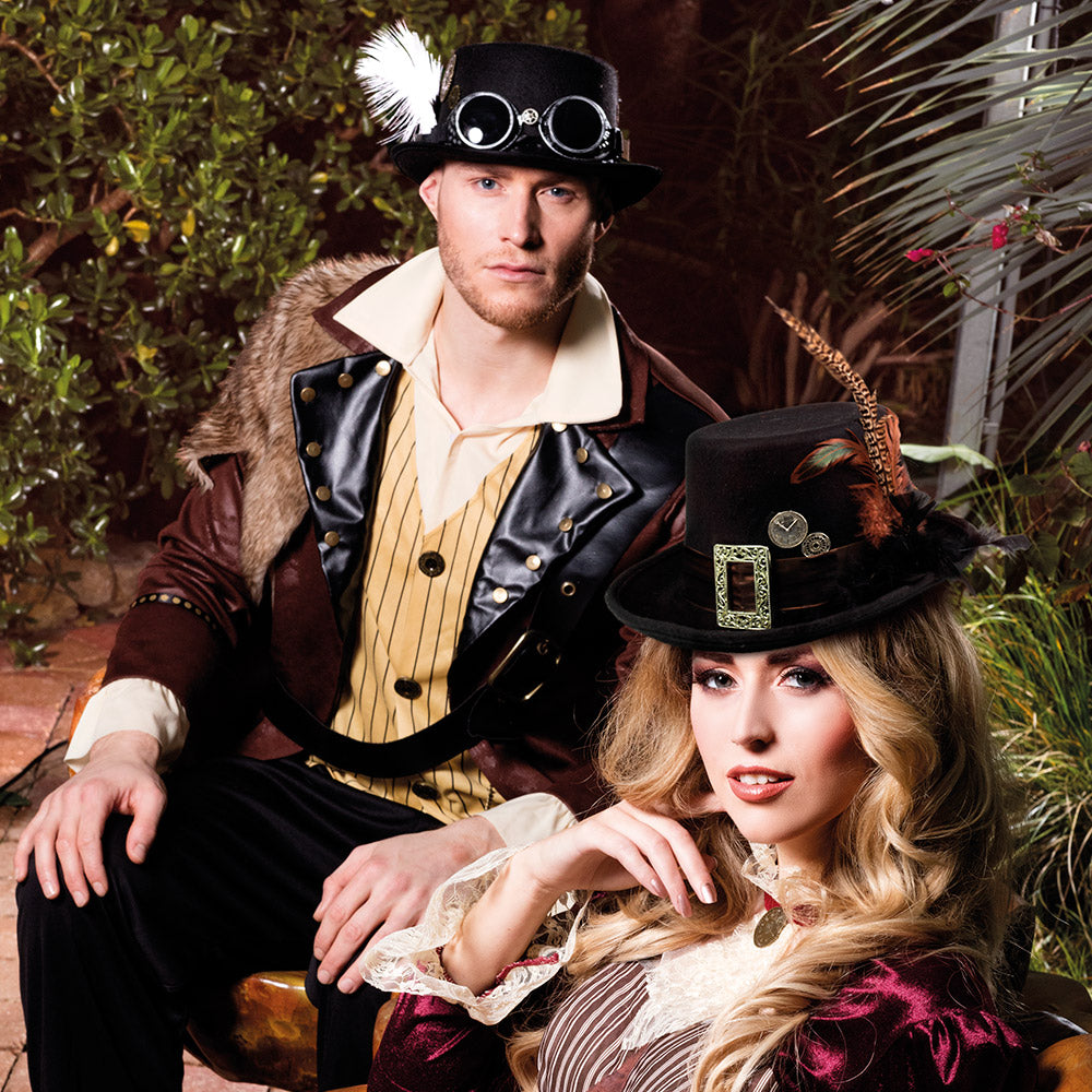 Steampunk hat, black specspunk with goggles &amp; feather – top hat for carnival 4