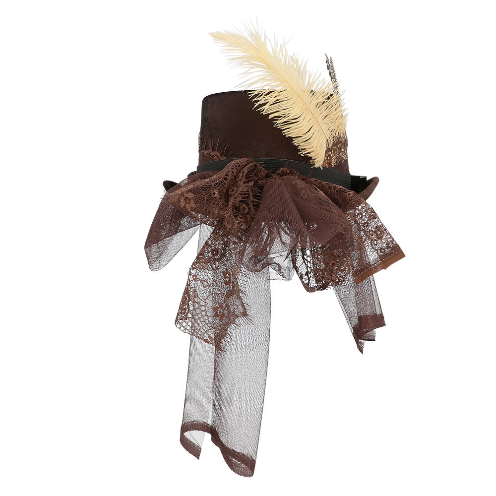 Steampunk Hat Specspunk Deluxe brown with glasses &amp; feather – Top Hat Costume 6