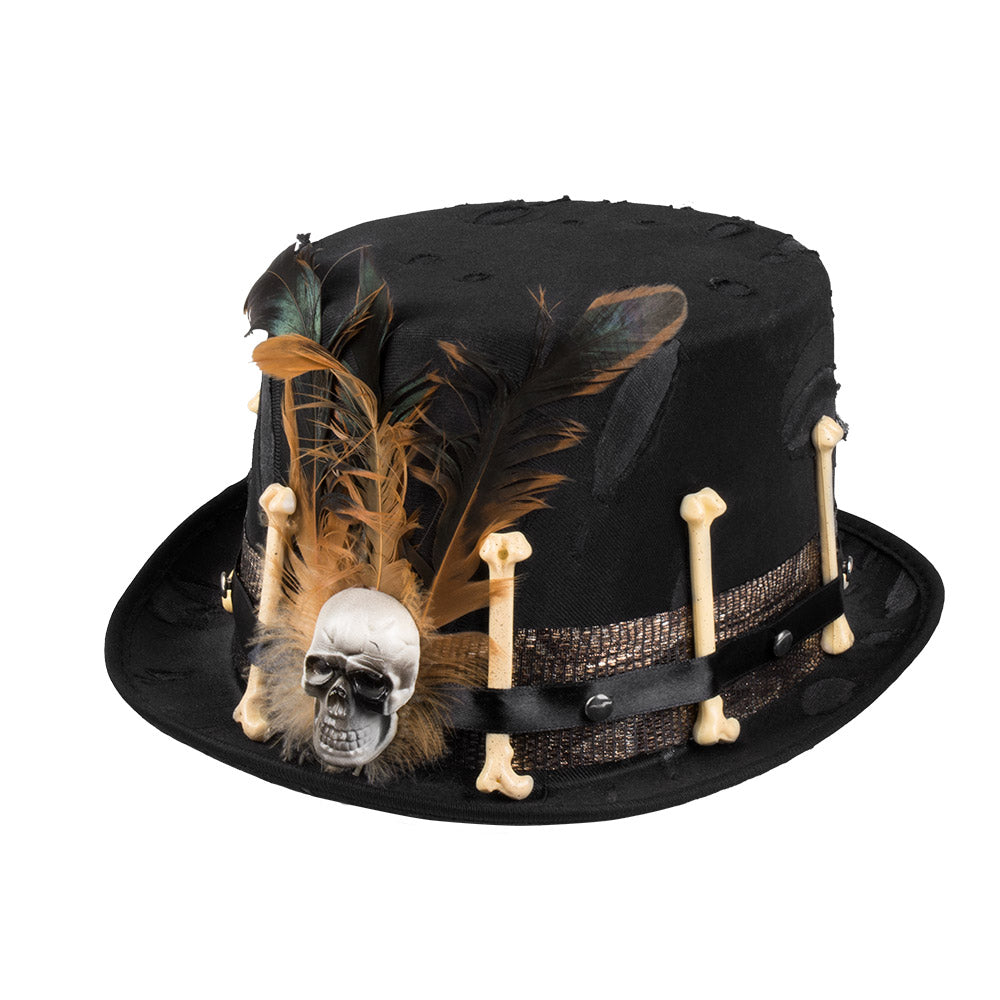 Voodoo Nana Hat – Black witch hat with bones and feathers for Halloween 2