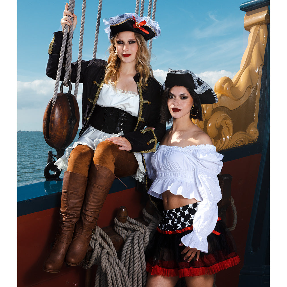 Pirate hat Stacey, black with lace and red bow, for women's costume 3