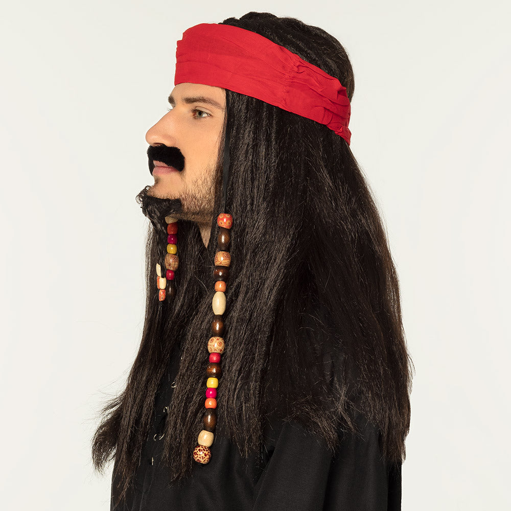 Tobias wig, pirate wig with bandana, mustache &amp; beard for men's parties 2