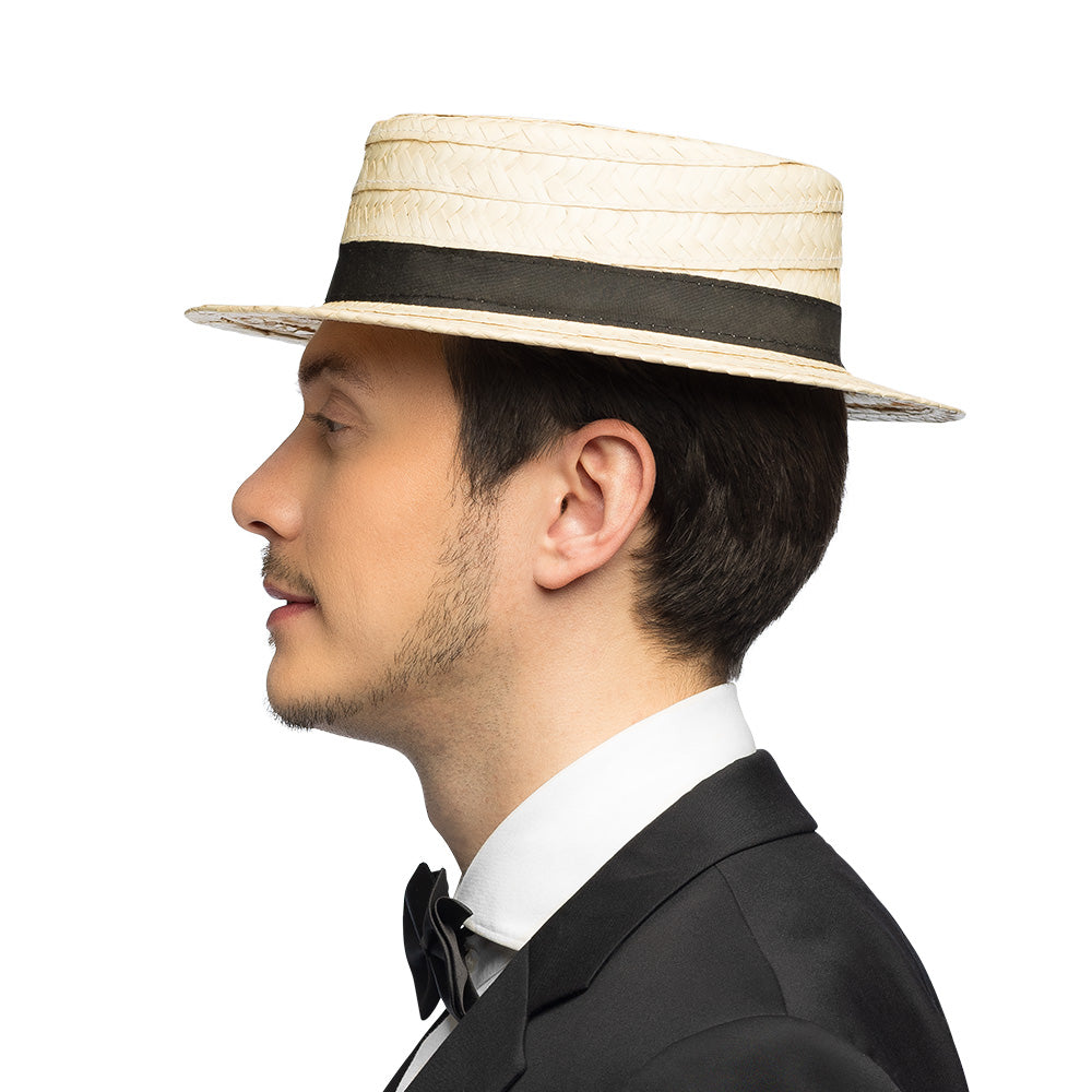 Chevalier hat, elegant straw hat with black band for men, carnival, party 4