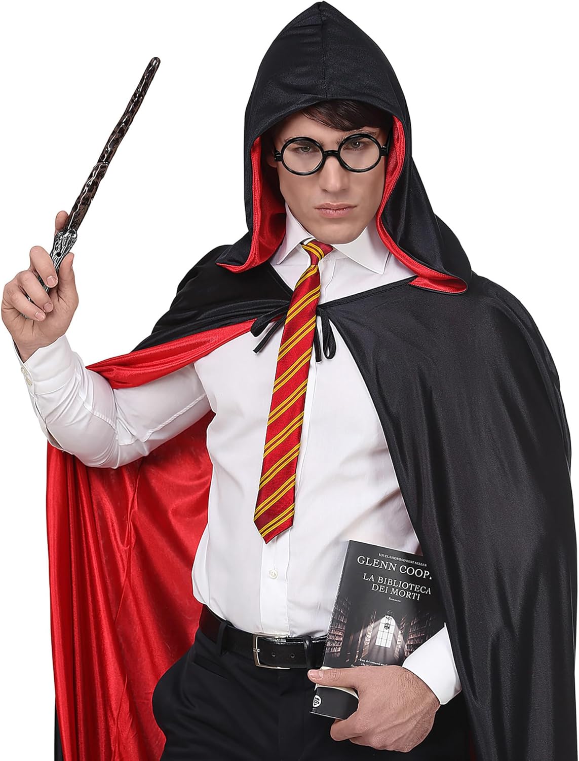 Zauberlehrling Set 3-teilig Zauberstab Krawatte und runde Brille mit schwarzem Gestell für Zaubererkostüm Karneval Accessoire 5