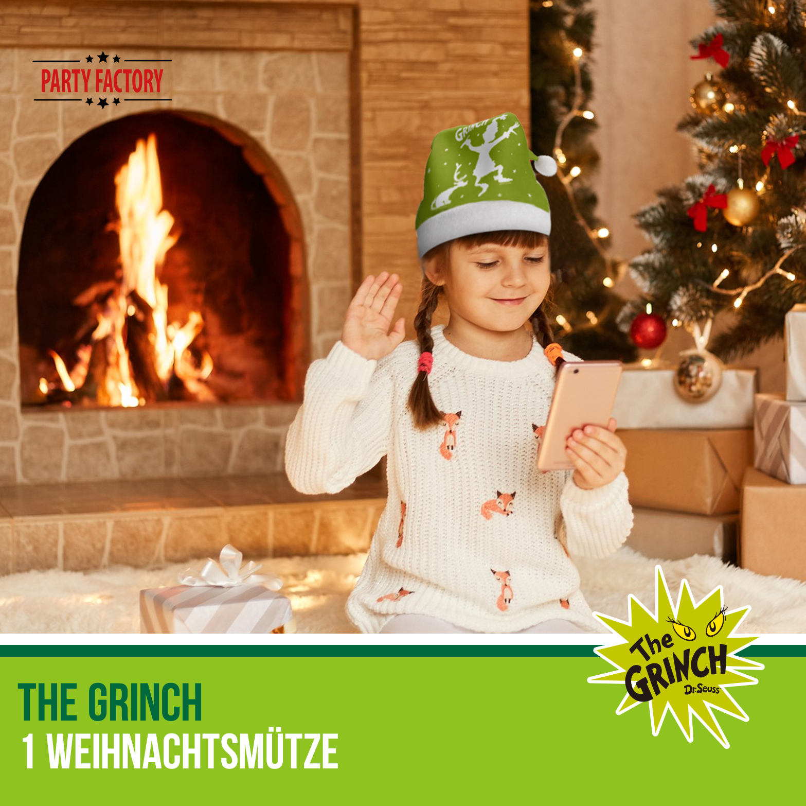 The Grinch Weihnachtsmütze – grün-weiße Mütze 30 × 42 cm Polyester 2