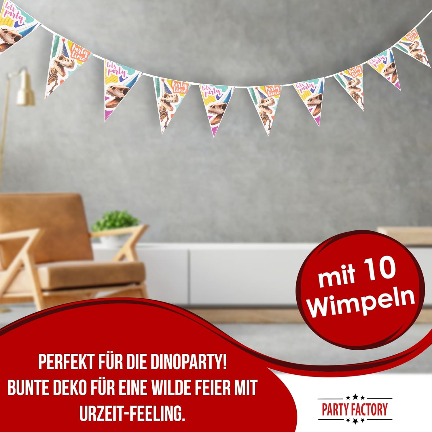 Dinosaur Skeleton Bunting 4-5 m – Cool Dinosaur Party Decoration for Children's Birthday 14