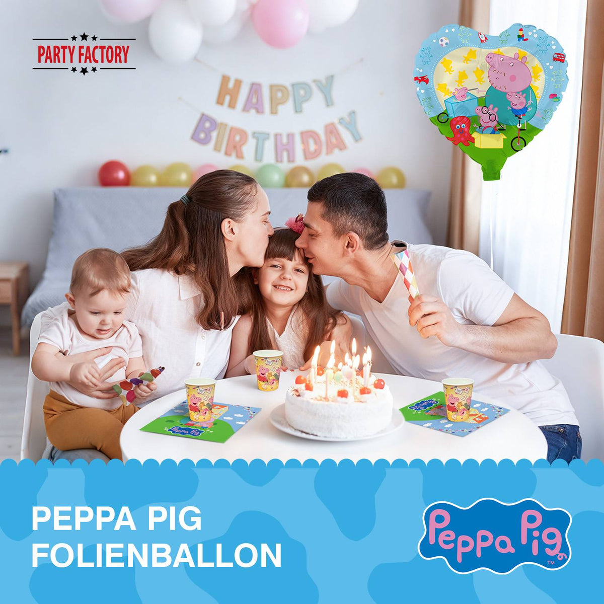 Peppa Pig Folienballon Herz blau Ø 45 cm 3