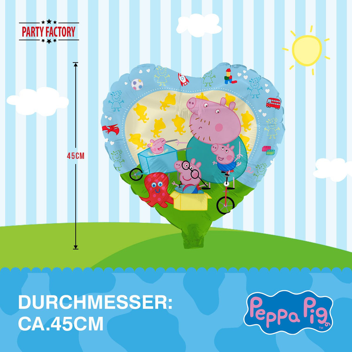 Peppa Pig Folienballon Herz blau Ø 45 cm 5