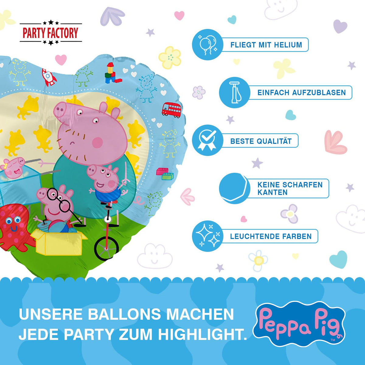 Peppa Pig Folienballon Herz blau Ø 45 cm 7