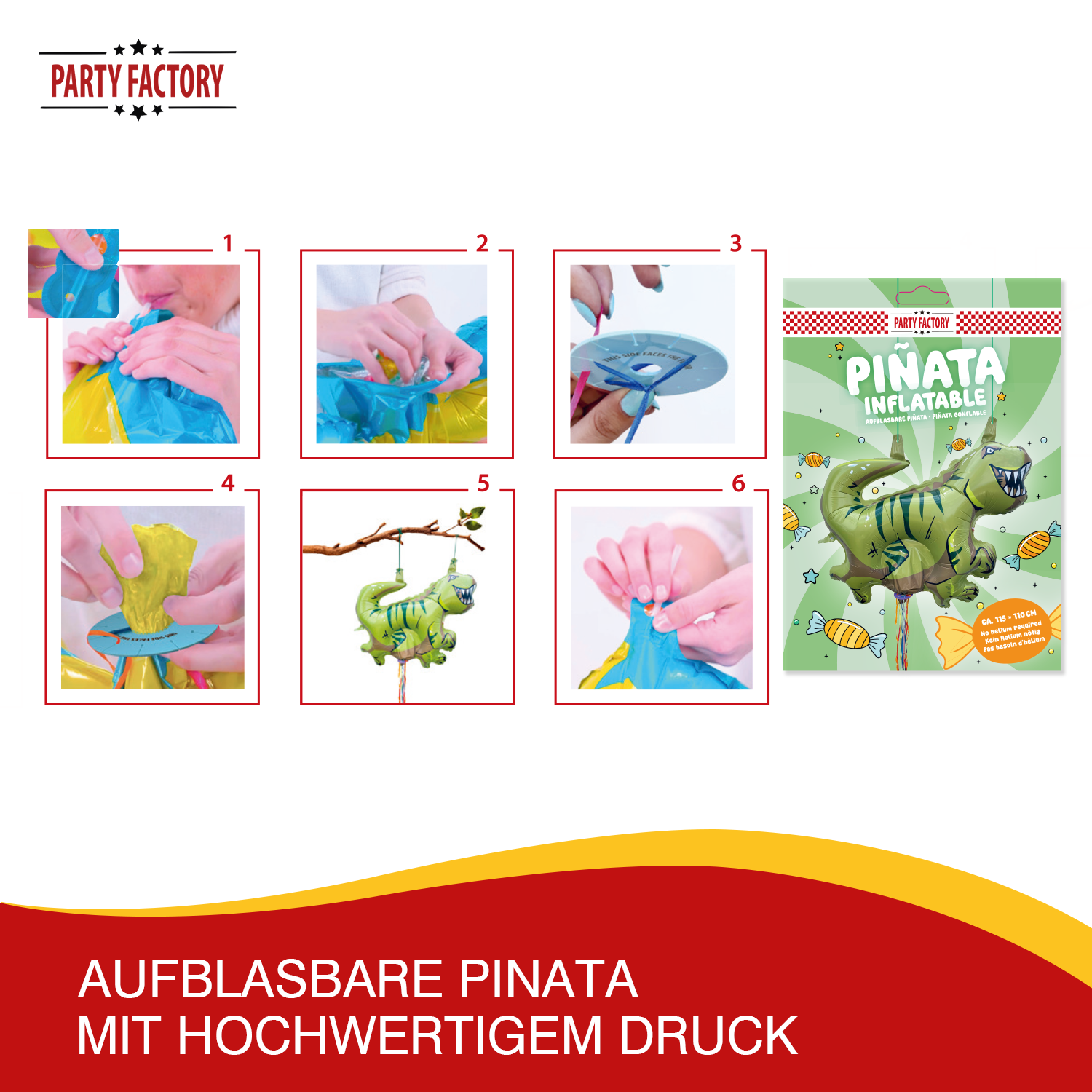 Zieh-Pinata Dino aufblasbar Luft Folie 105×90 cm 10
