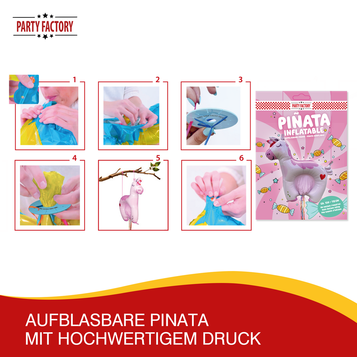 Zieh-Pinata Einhorn aufblasbar Luft Folie 97×100 cm 10