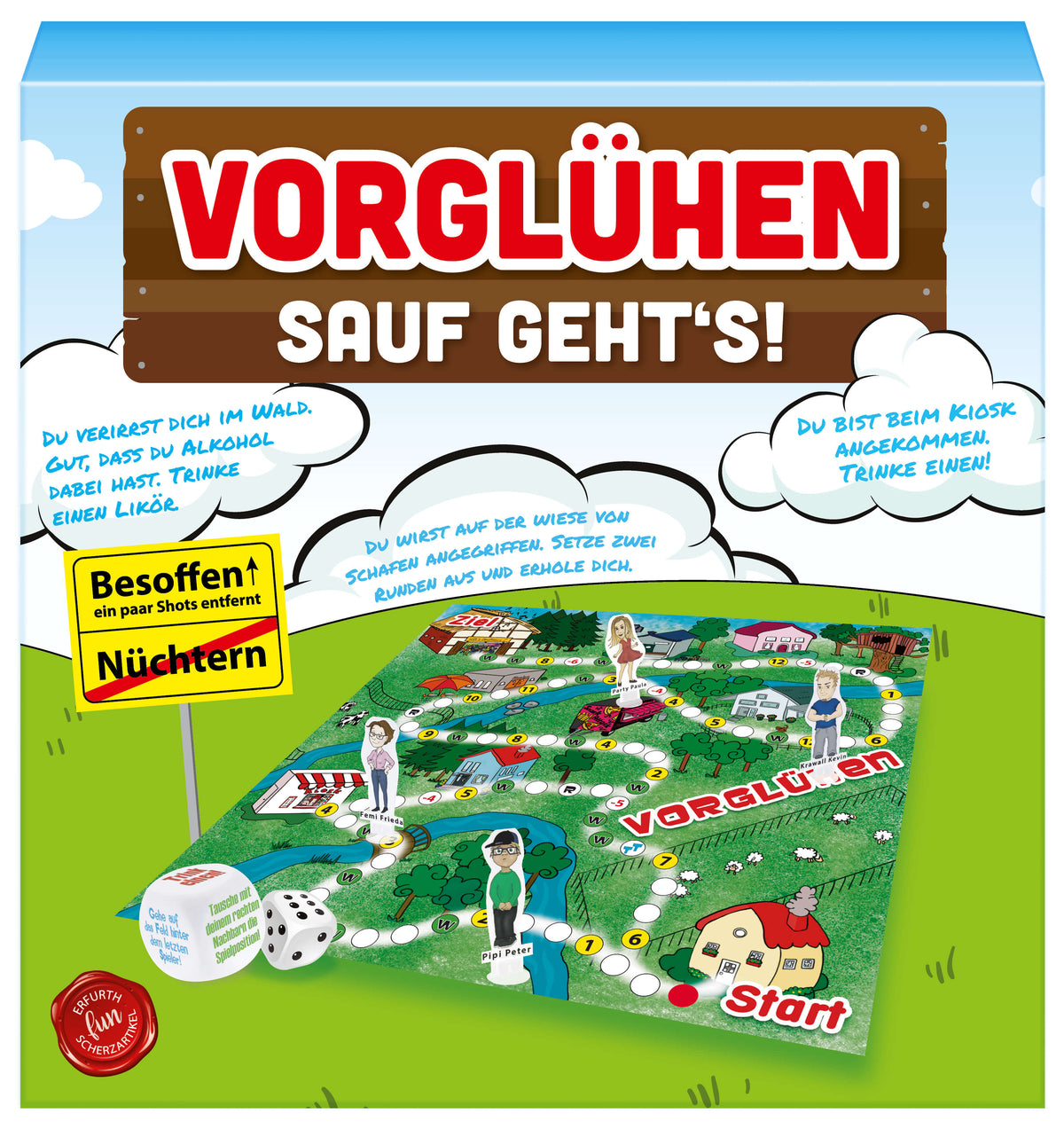 Brettspiel Vorglühen Gesellschaftsspiel Trinkspiel für bis 6 Erwachsene Spieler 2