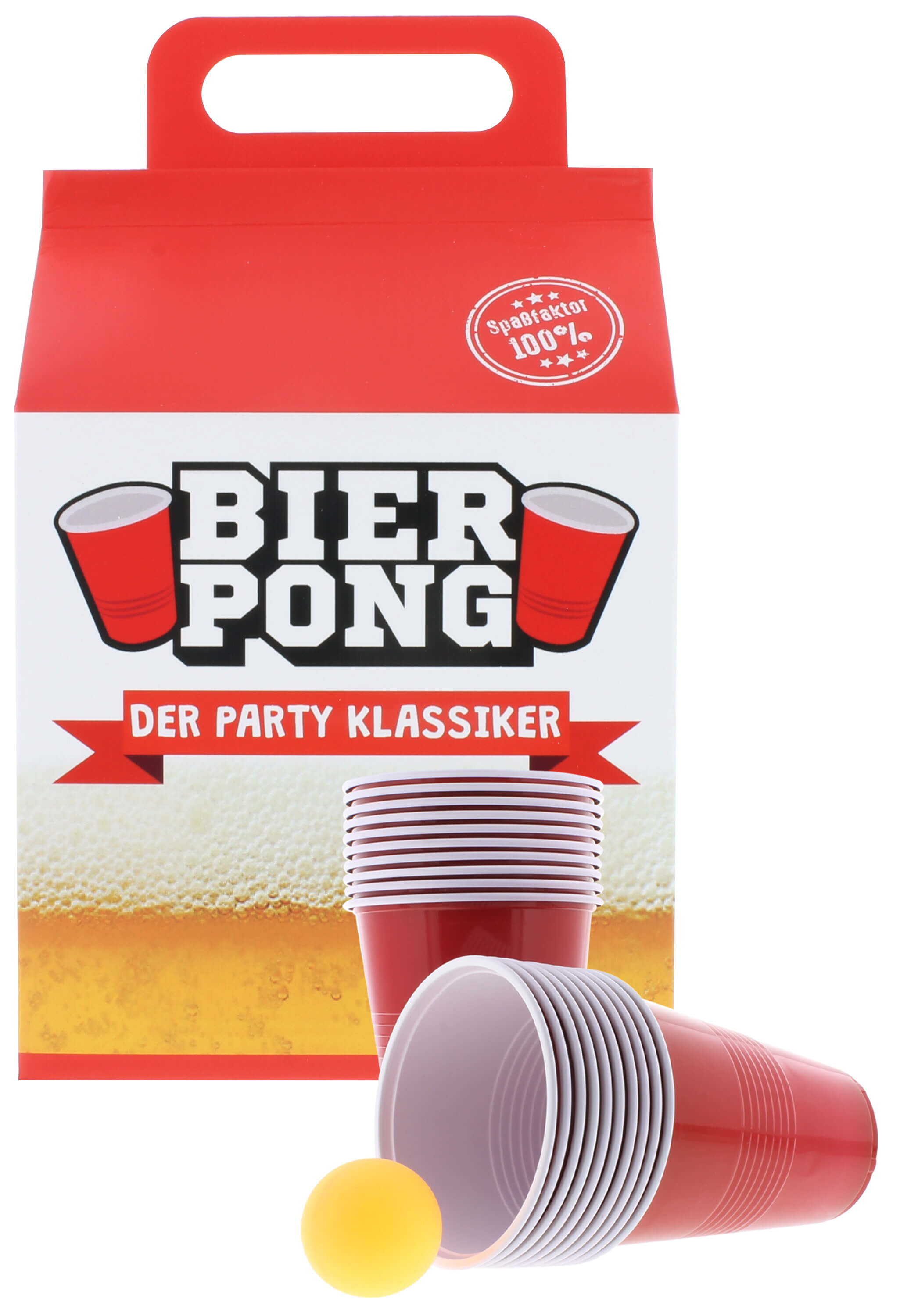 Bierpong in Geschenkverpackung Trinkspiel 20 Becher 2 Bälle und Anleitung 2