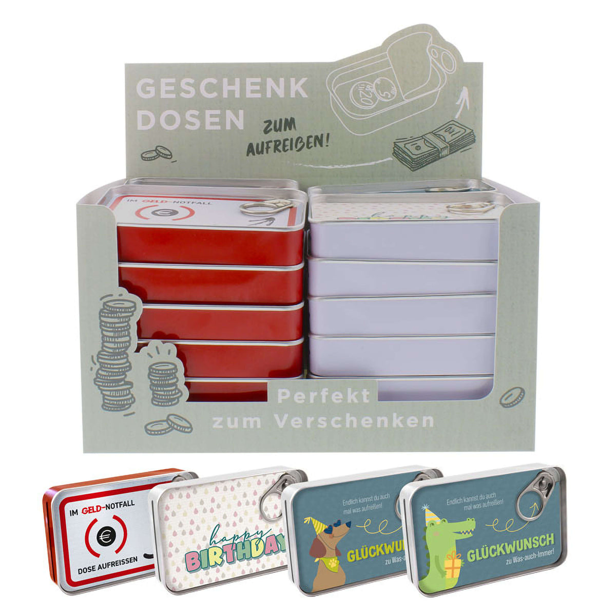 Geschenkdosen im Fischdosen-Design – Geburtstag, 24er Display (Preis je Stück) 2
