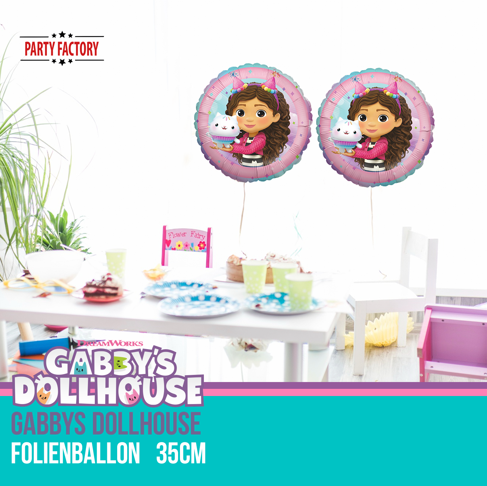Gabby's Dollhouse Foil Balloon 45 cm - Round with Gabby, Kitty & Cupcake Motif 3