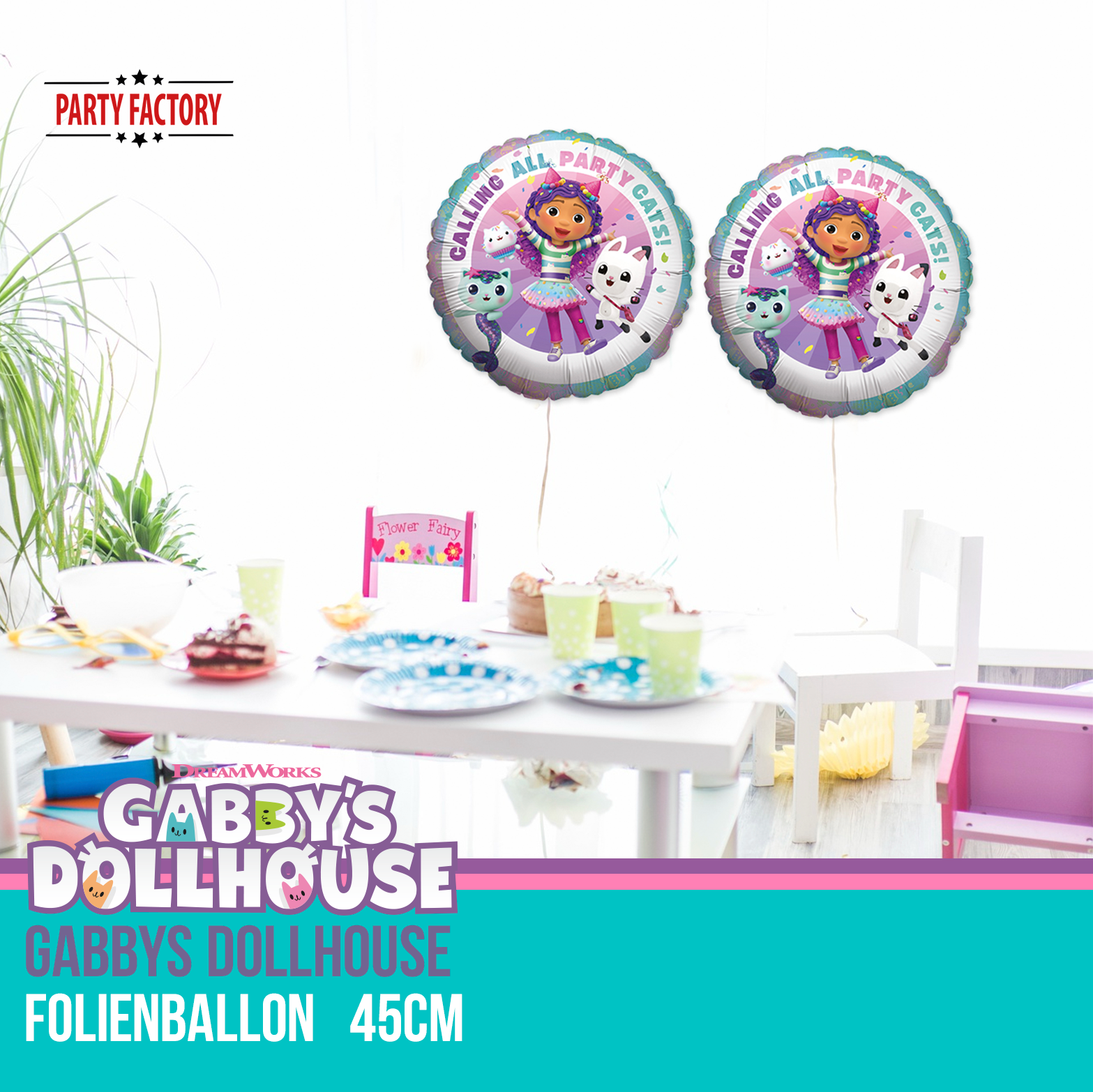 Gabby's Dollhouse Folienballon 45 cm rund – Party Ballon Kindergeburtstag Cats 3