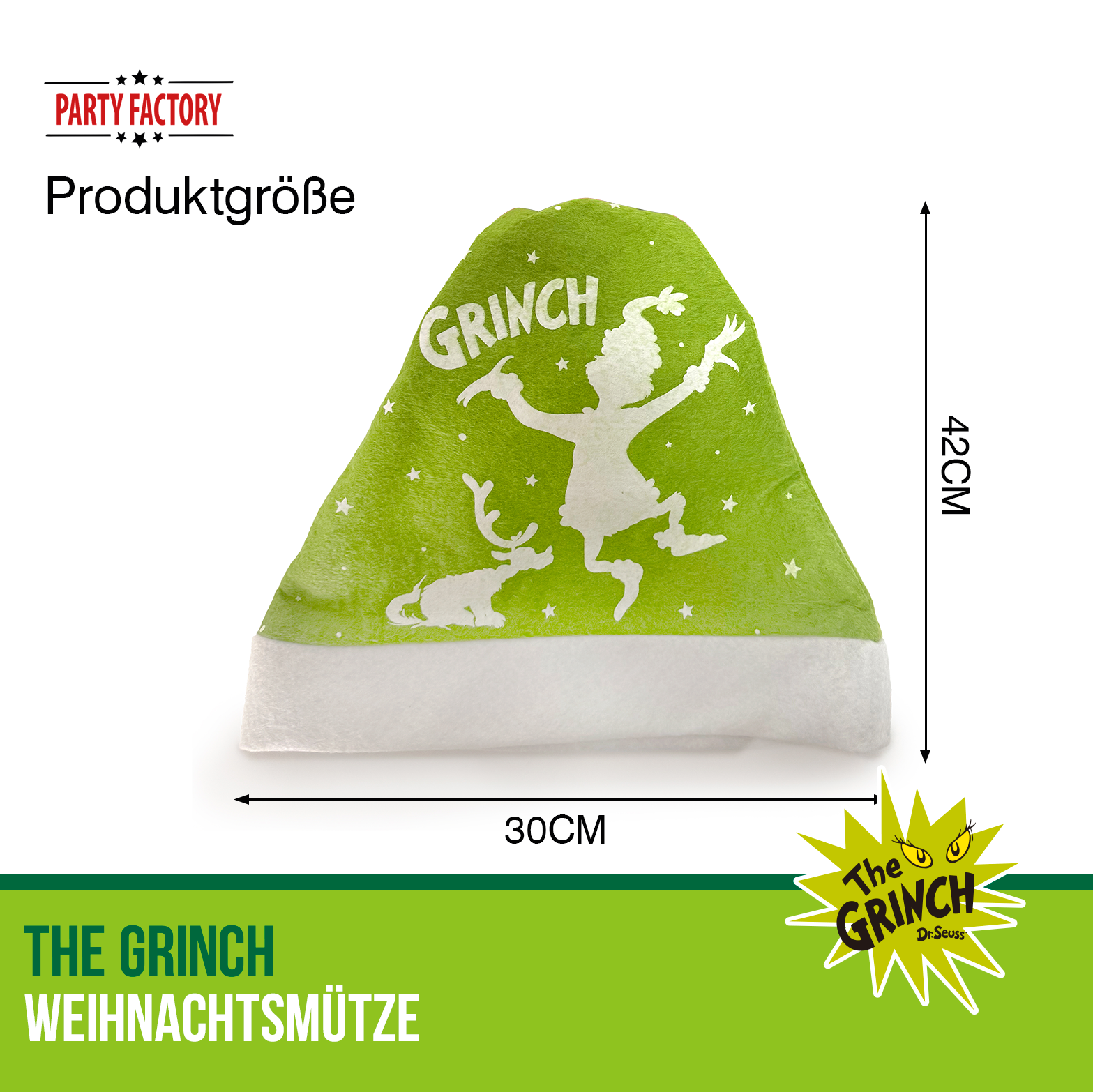 The Grinch Weihnachtsmütze – grün-weiße Mütze 30 × 42 cm Polyester 3