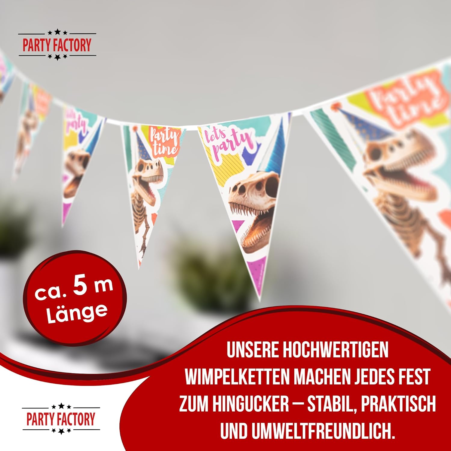 Dinosaur Skeleton Bunting 4-5 m – Cool Dinosaur Party Decoration for Children's Birthday 9