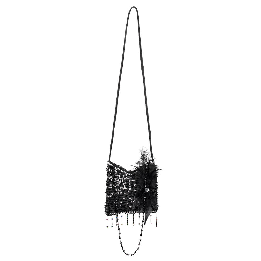 Black flapper handbag – 1920s Charleston bag with sequins &amp; feathers 2