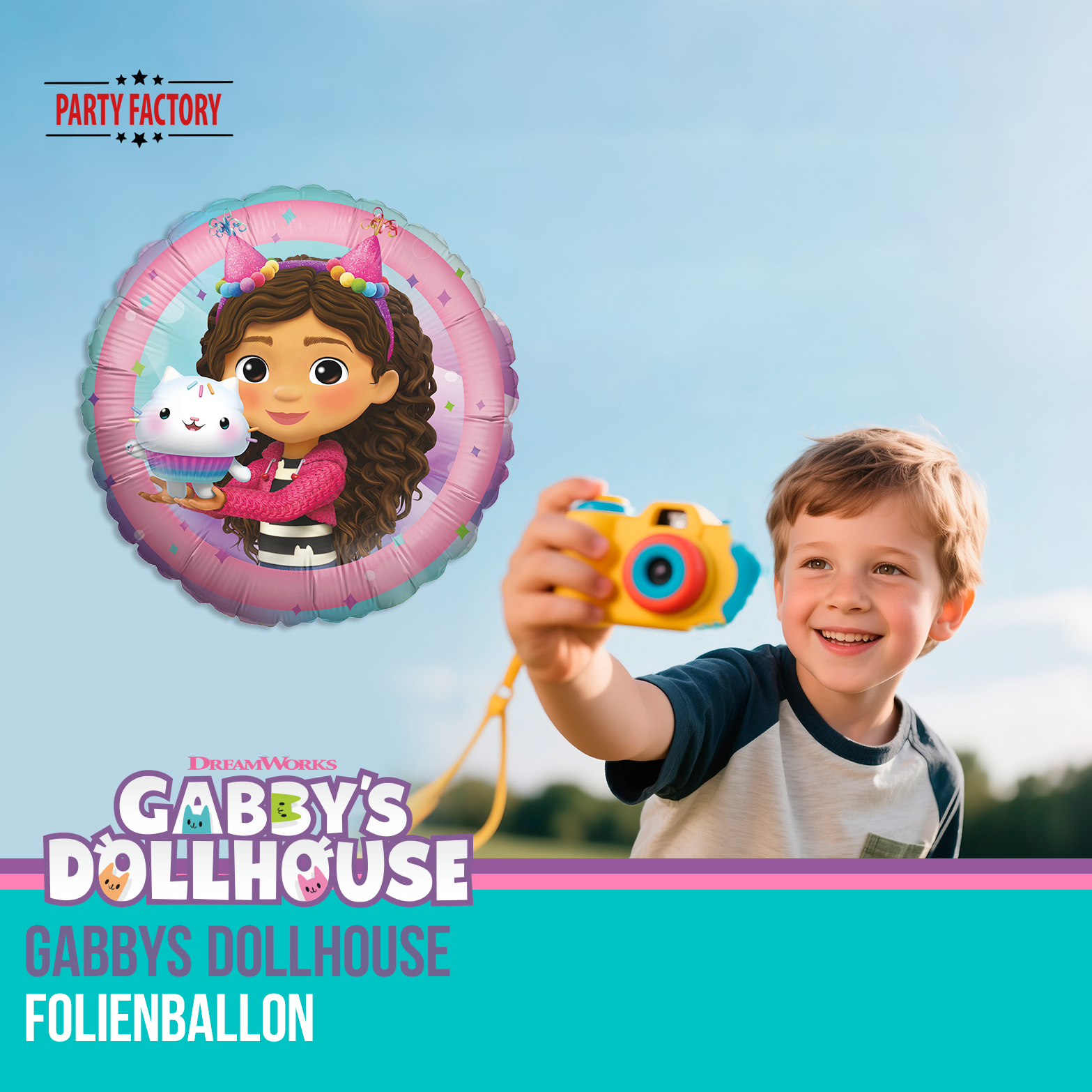 Gabby's Dollhouse Foil Balloon 45 cm - Round with Gabby, Kitty & Cupcake Motif 4