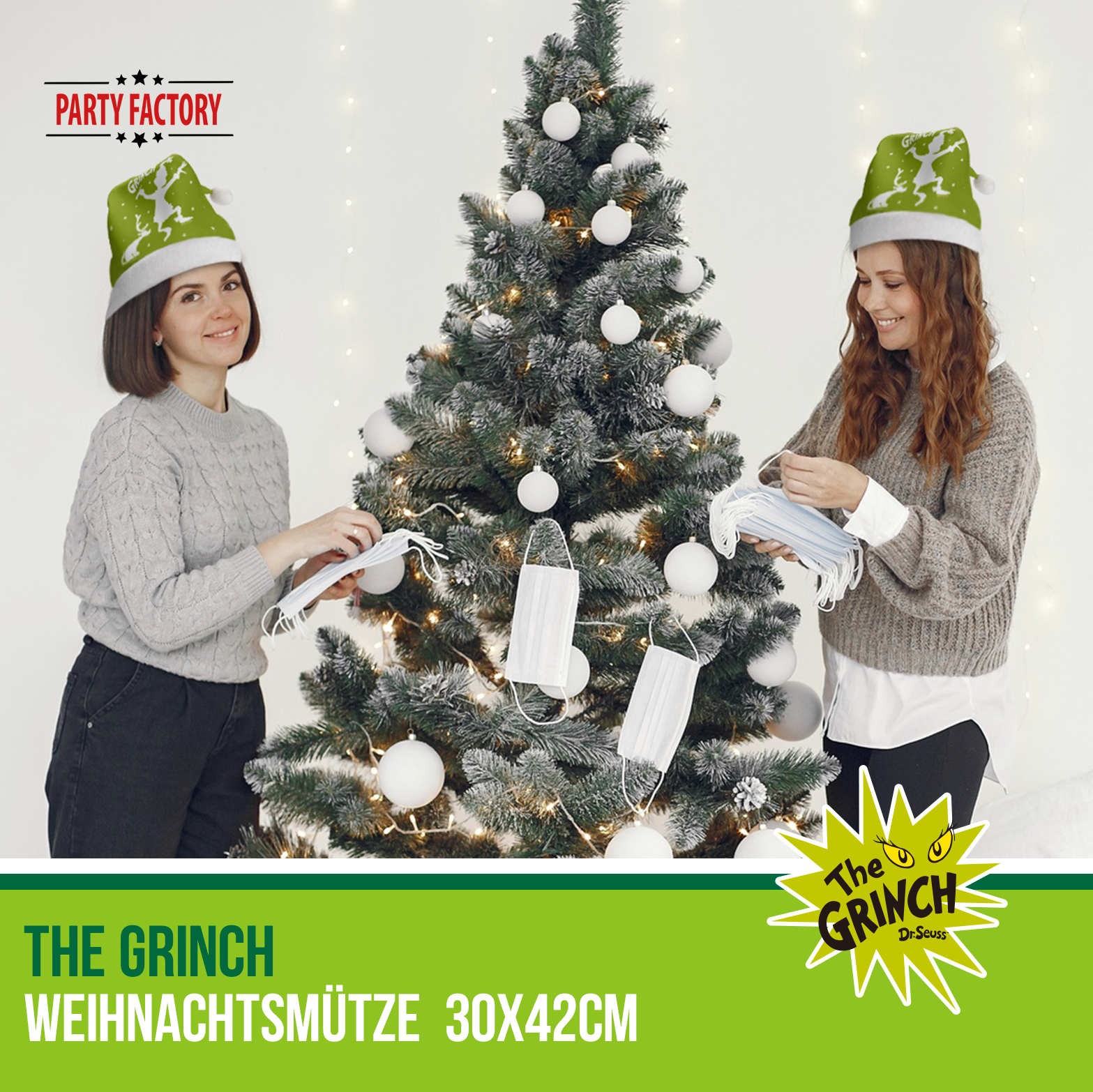The Grinch Weihnachtsmütze – grün-weiße Mütze 30 × 42 cm Polyester 4