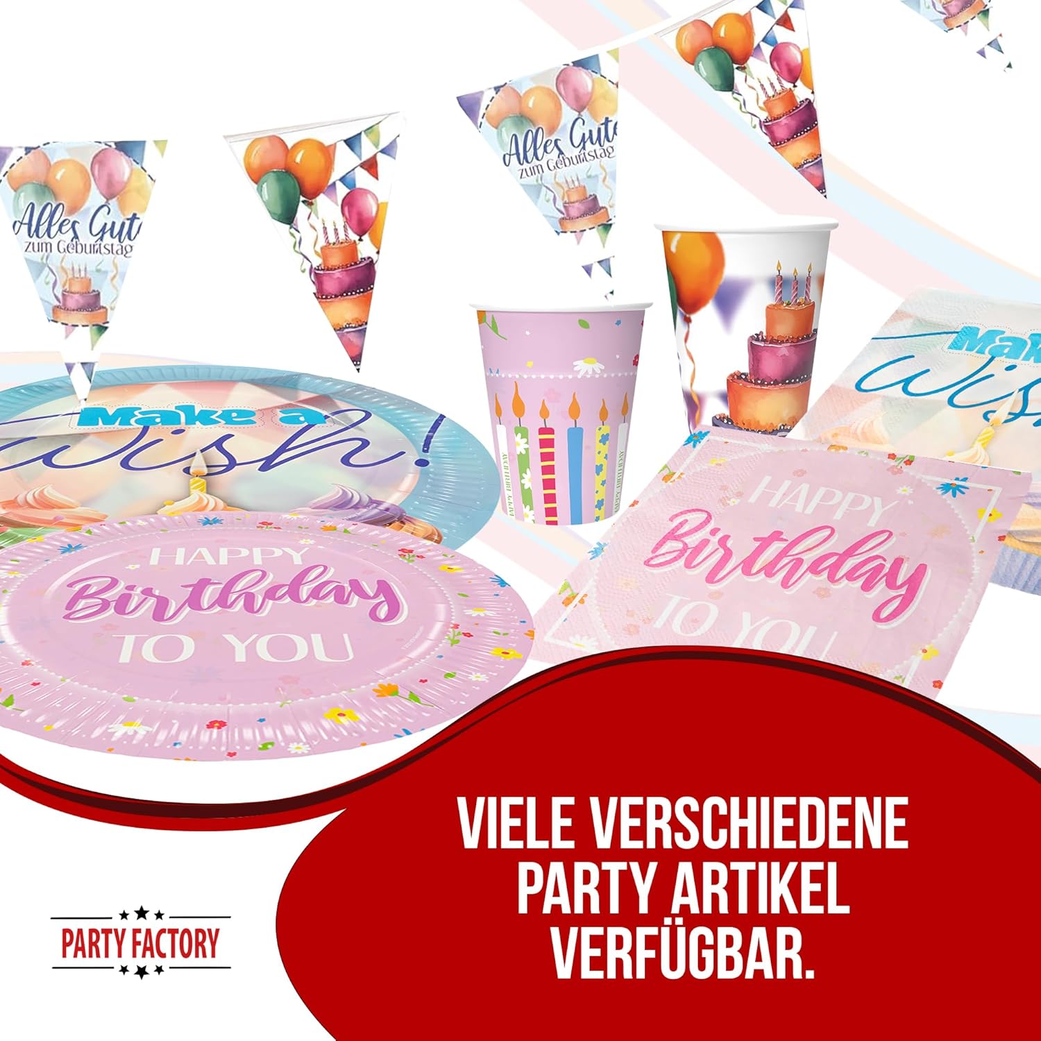 Happy Birthday pennant banner 4-5 m – colorful watercolor decoration for birthdays 4