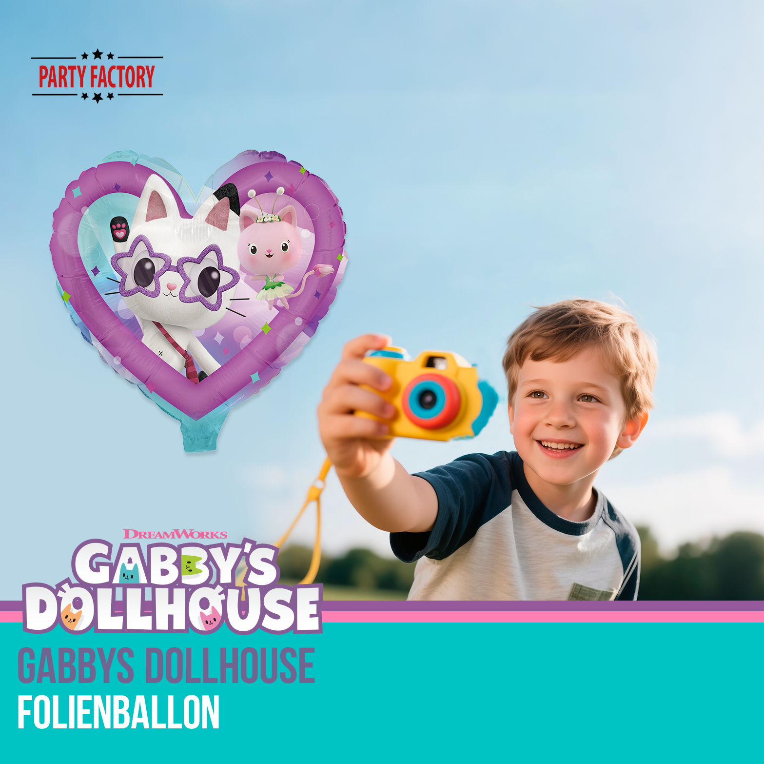 Gabby's Dollhouse Heart Foil Balloon 45 cm – Pandy Paws & Mercat Motif 4