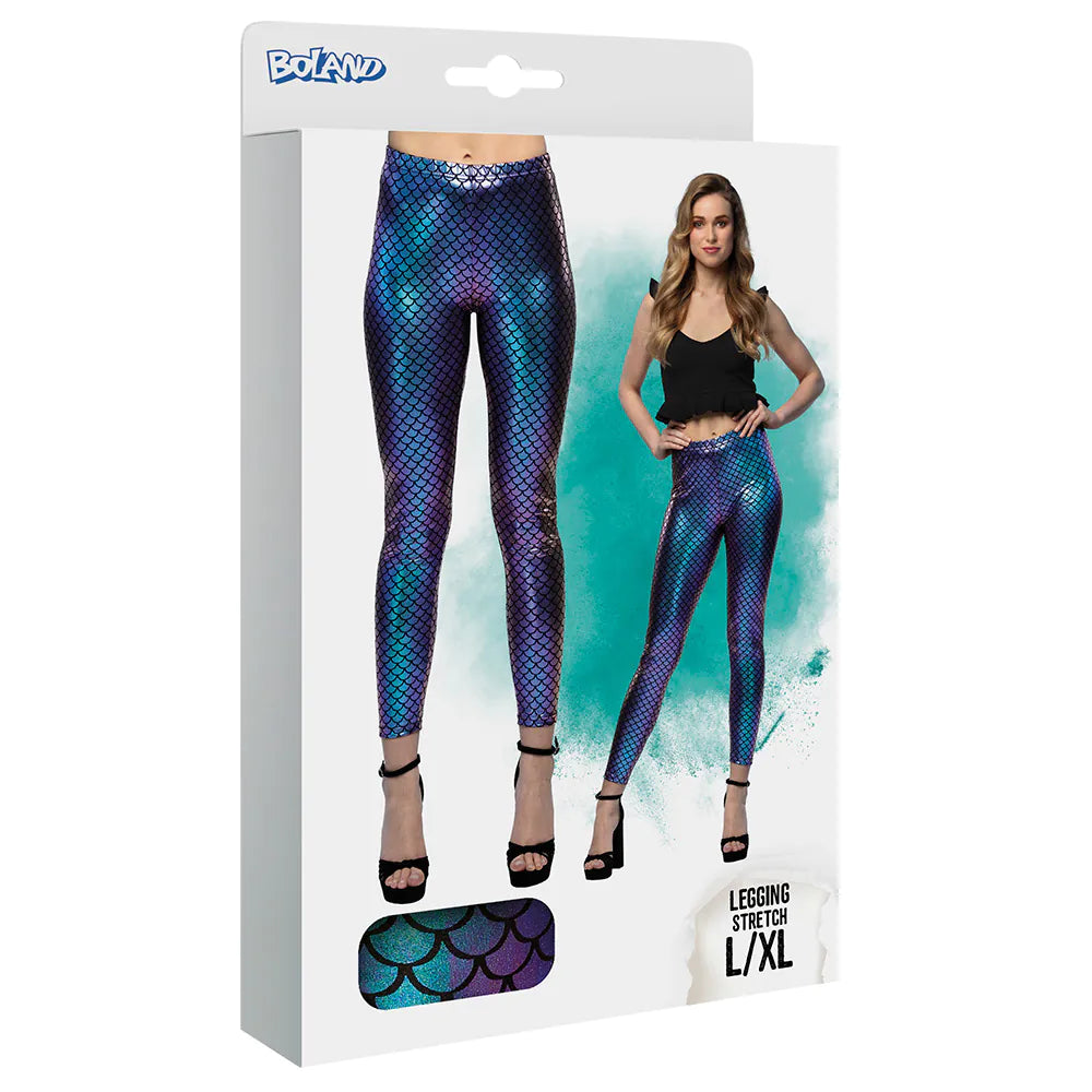 Mermaid Leggings L/XL – Shiny stretch pants with scale pattern for costumes 3