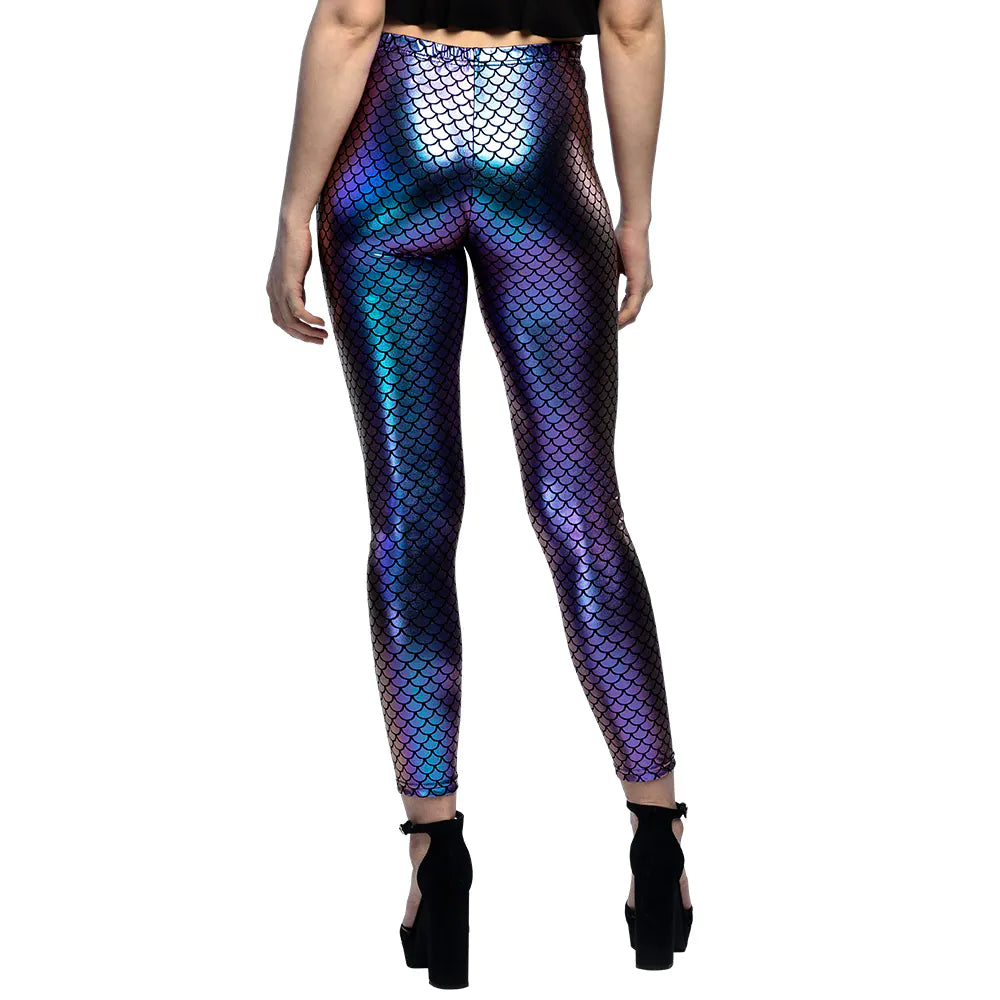 Mermaid Leggings L/XL – Shiny stretch pants with scale pattern for costumes 4