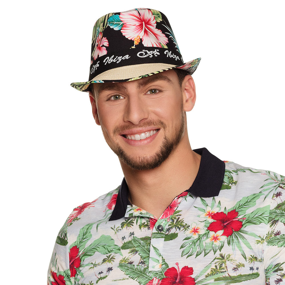 Hut Ibiza – Sommer Fedora mit Blumenmuster, Strandhut für Karneval & Party 1
