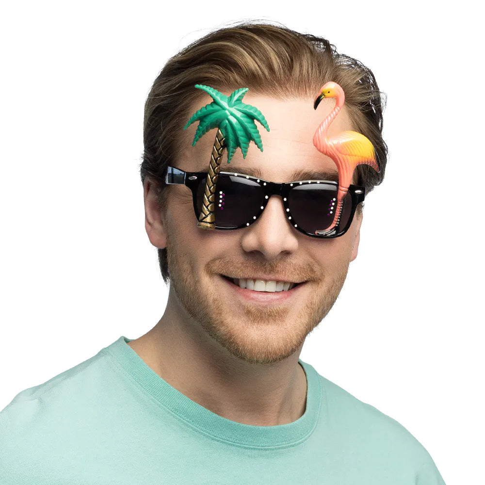 Partybrille Hawaii mit Palme & Flamingo – Lustige Brille für Sommer & Karneval 3