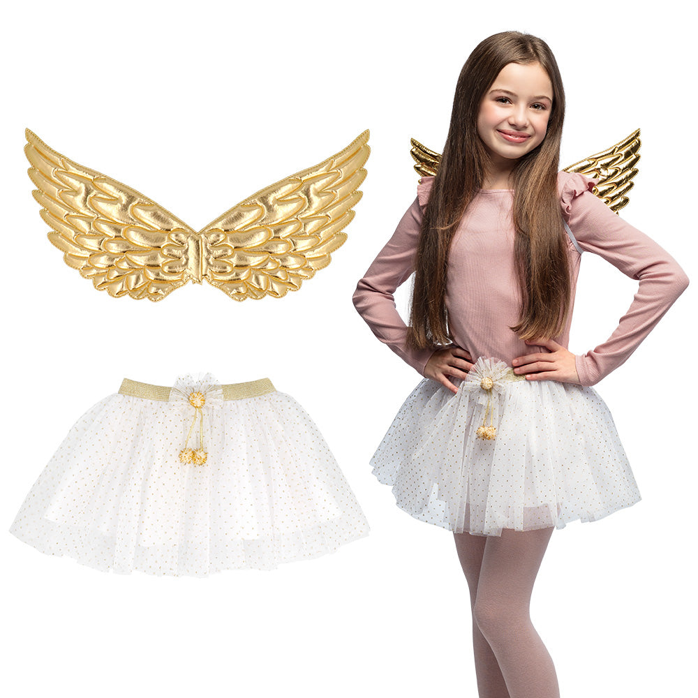 Angel Child Costume Set, Gold or Silver, Choice of Wings and Tutu for Girls 6