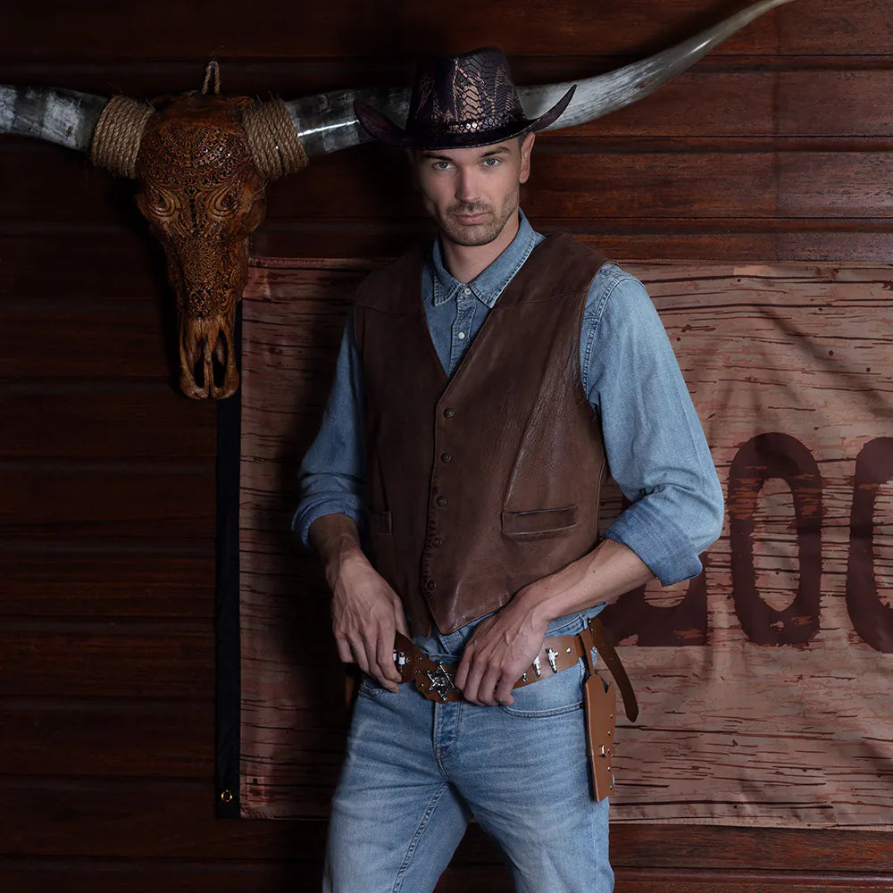 Cowboyhalfter Sheriff braun – doppeltes Holster mit Gürtel 125 cm für Revolver 5