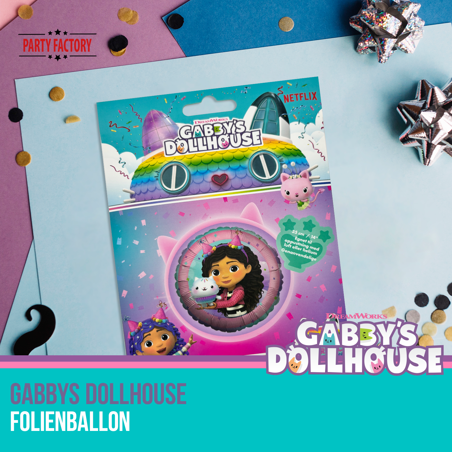 Gabby's Dollhouse Foil Balloon 45 cm - Round with Gabby, Kitty & Cupcake Motif 6