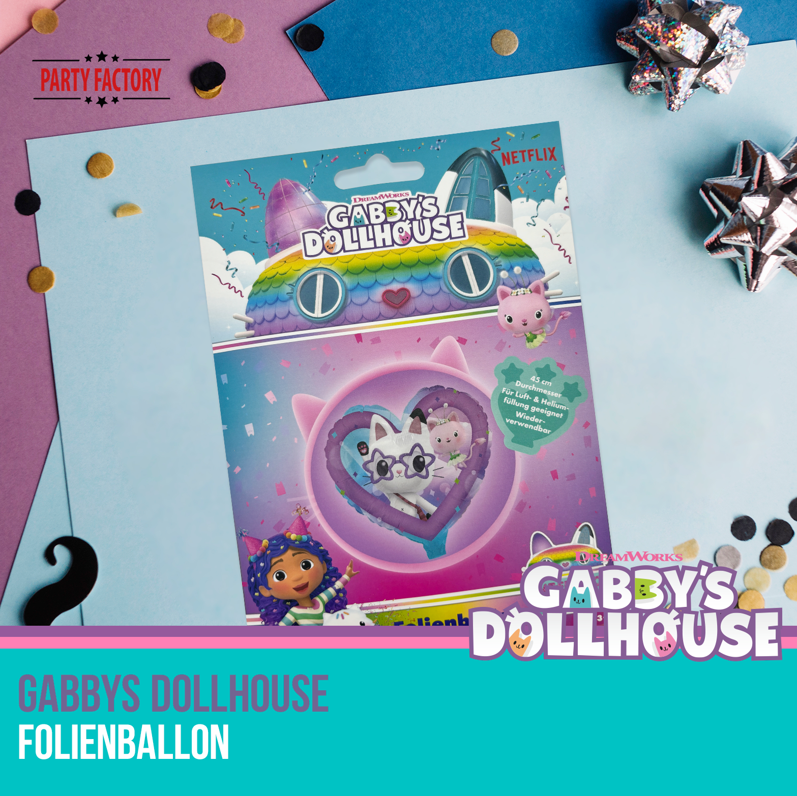 Gabby's Dollhouse Heart Foil Balloon 45 cm – Pandy Paws & Mercat Motif 6