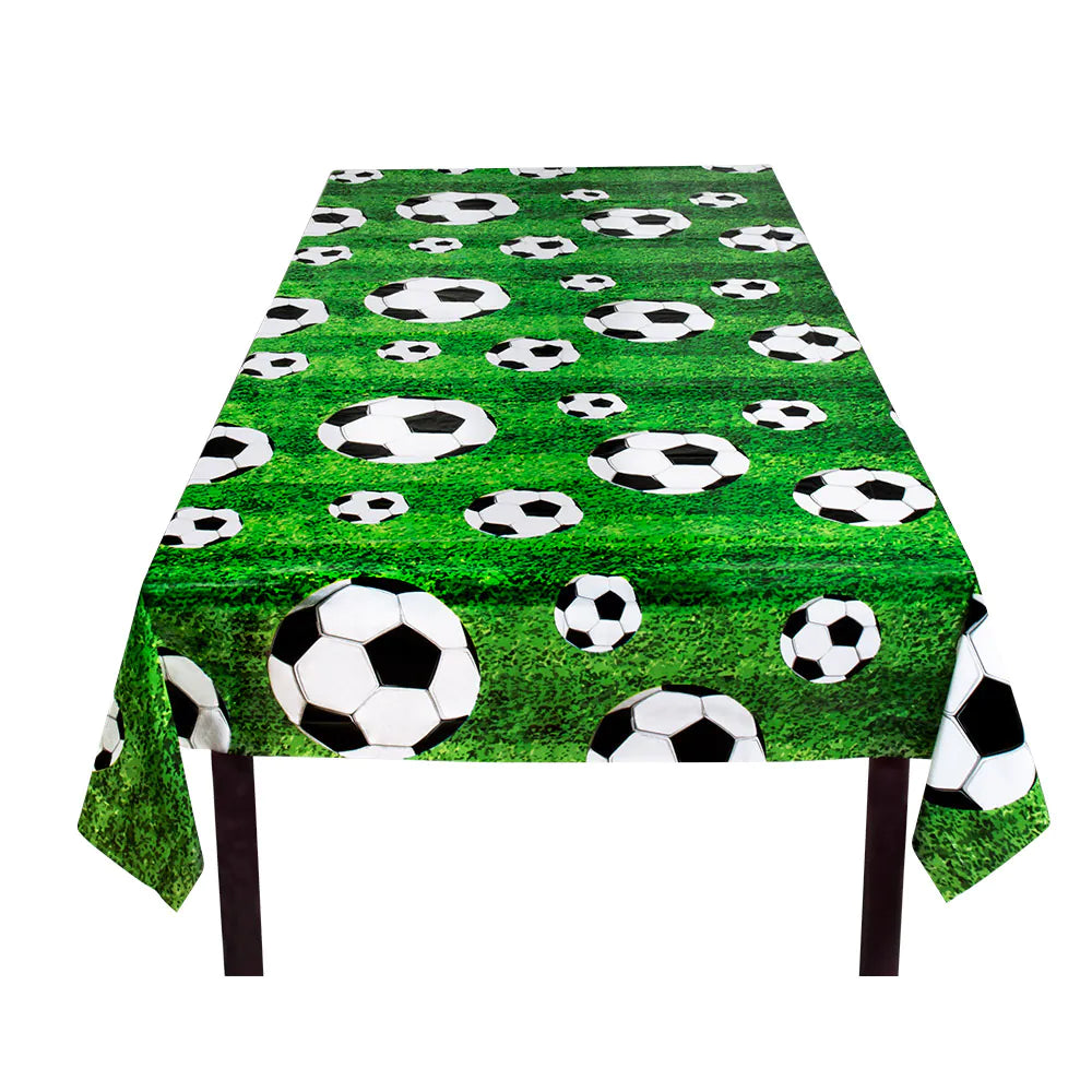 PE Tischdecke Football – Fußball Partydeko grün mit Bällen 120x180 cm
