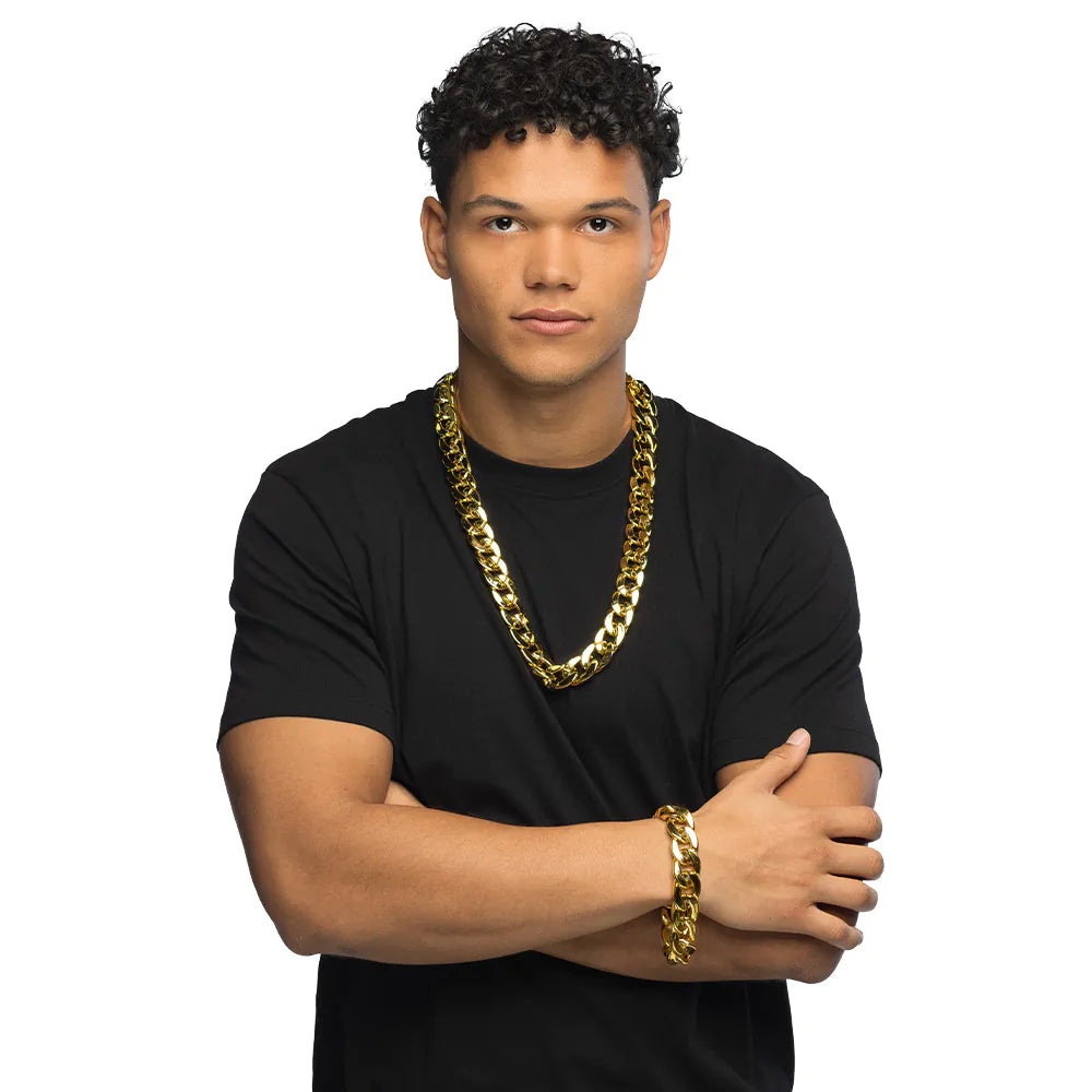 Halskette Pimp Gold – Glänzende Rapper Kette für Party & Kostüm 3