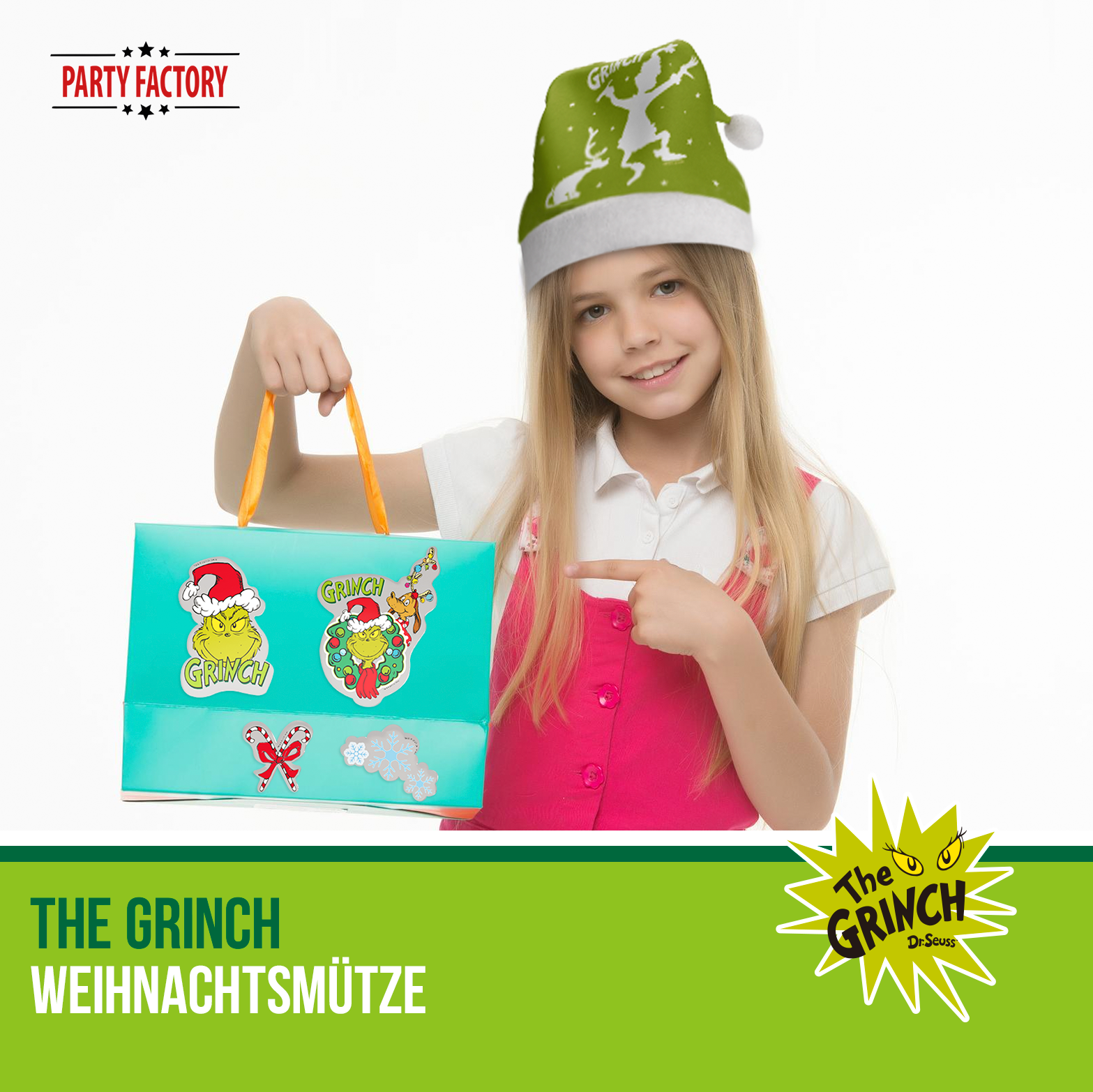 The Grinch Weihnachtsmütze – grün-weiße Mütze 30 × 42 cm Polyester 7