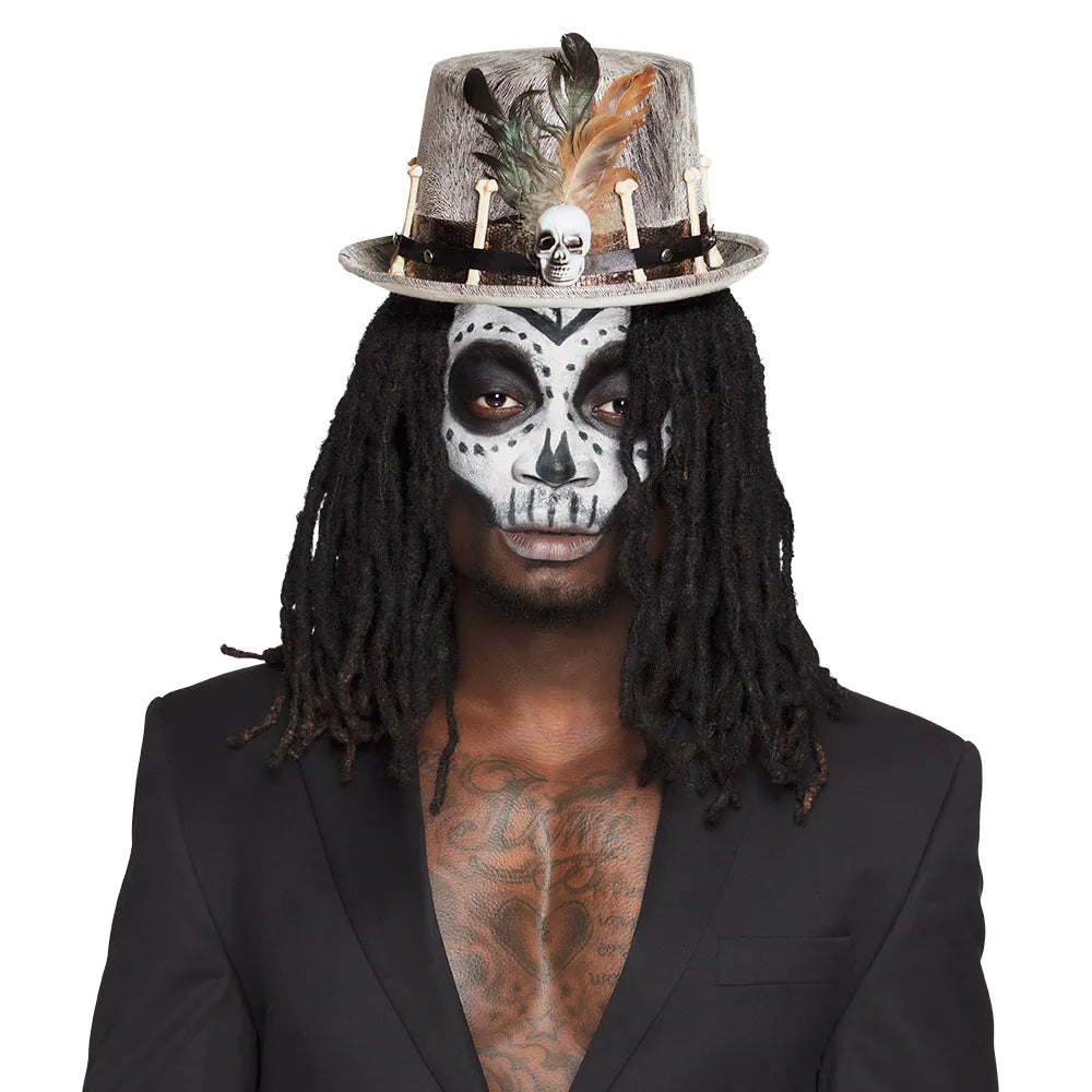 Hut Voodoo Nawu mit Federn und Schädel – Karneval & Halloween Accessoire