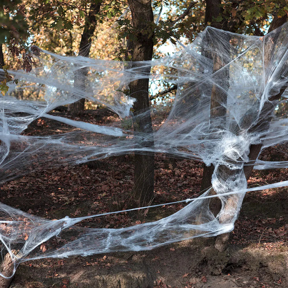 Spinngewebe 500 g weiß mit 25 Spinnen mega Halloween Netz für innen und außen 3