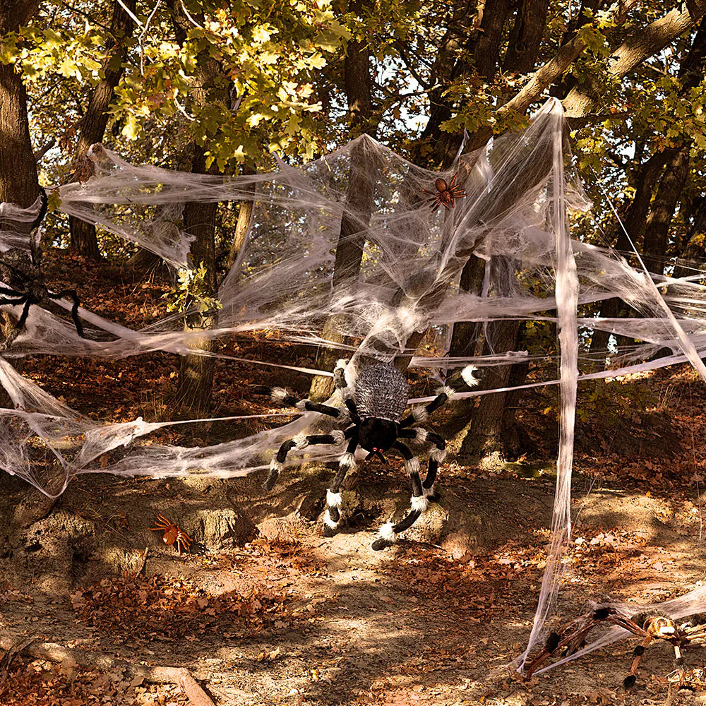 Spinngewebe 500 g weiß mit 25 Spinnen mega Halloween Netz für innen und außen 4