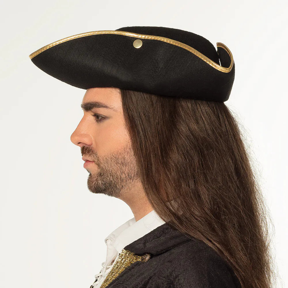 Piratenhut Admiral Henry schwarz – Dreispitz mit goldener Zierkante für Herren 3