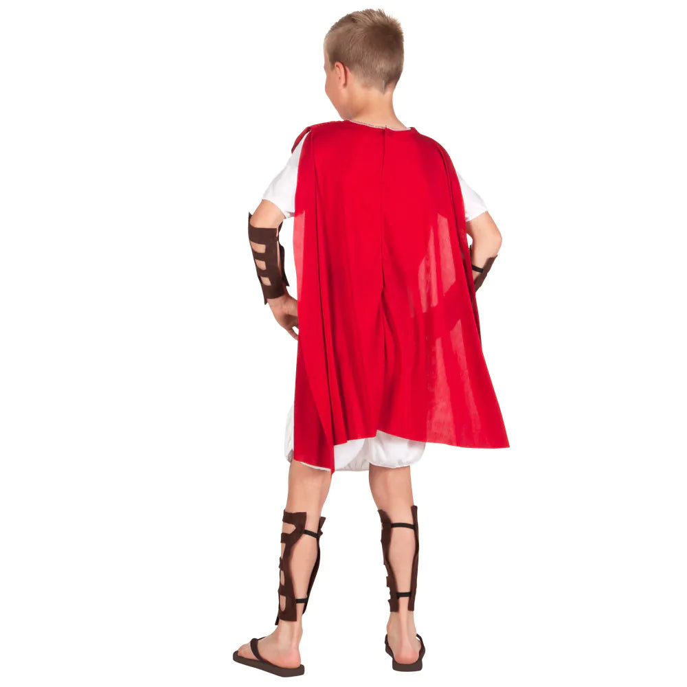 Gladiator costume 5-piece set – tunic with armor, cape, arm and leg guards, ages 7–9 years. 2