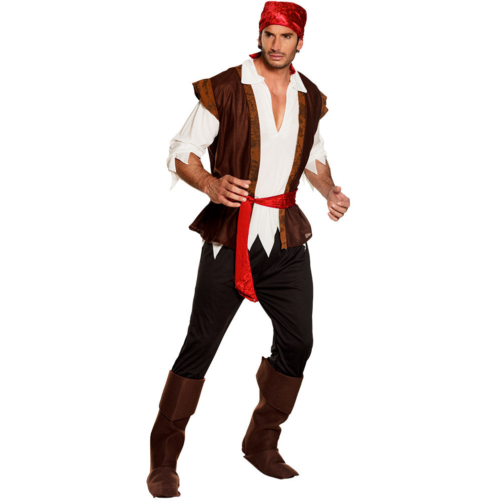 Pirate costume for men Thunder 7-piece set: trousers, vest, belt, shirt, bandana, 2 leg warmers 6