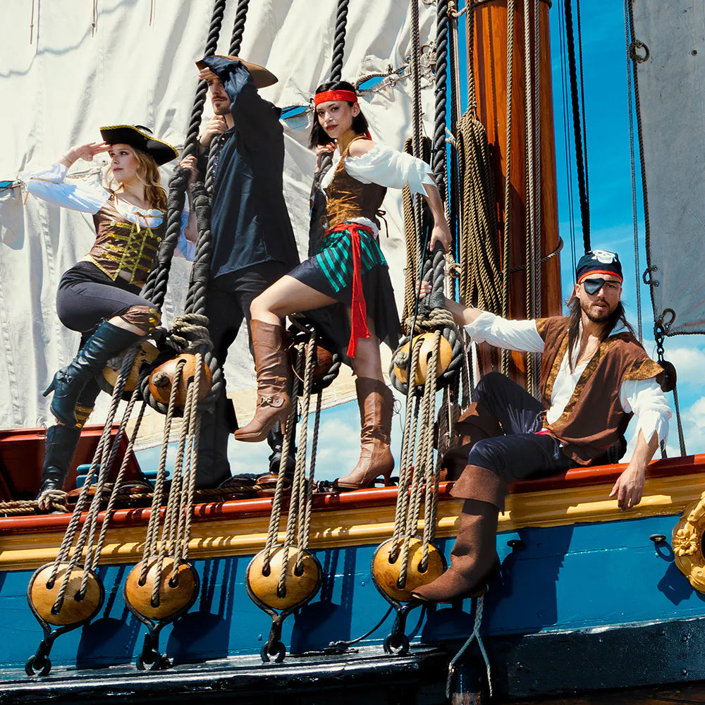 Pirate costume for men Thunder 7-piece set: trousers, vest, belt, shirt, bandana, 2 leg warmers 3