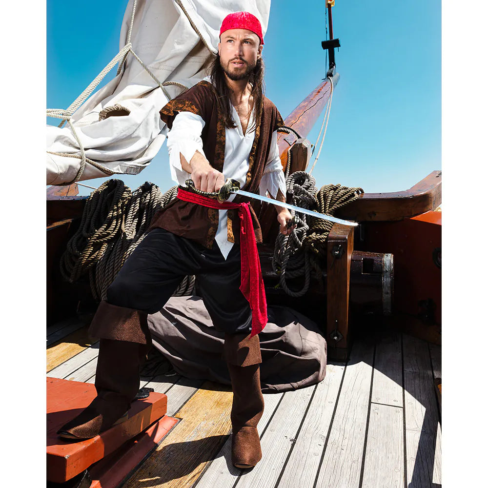 Pirate costume for men Thunder 7-piece set: trousers, vest, belt, shirt, bandana, 2 leg warmers 4