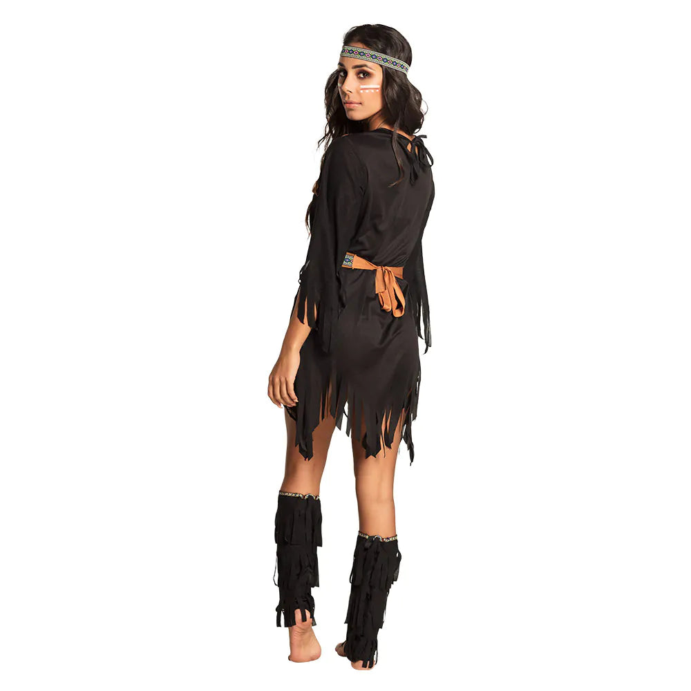 Women's indigenous she-wolf costume, brown, with headband, dress, belt, and 2 leg guards 2