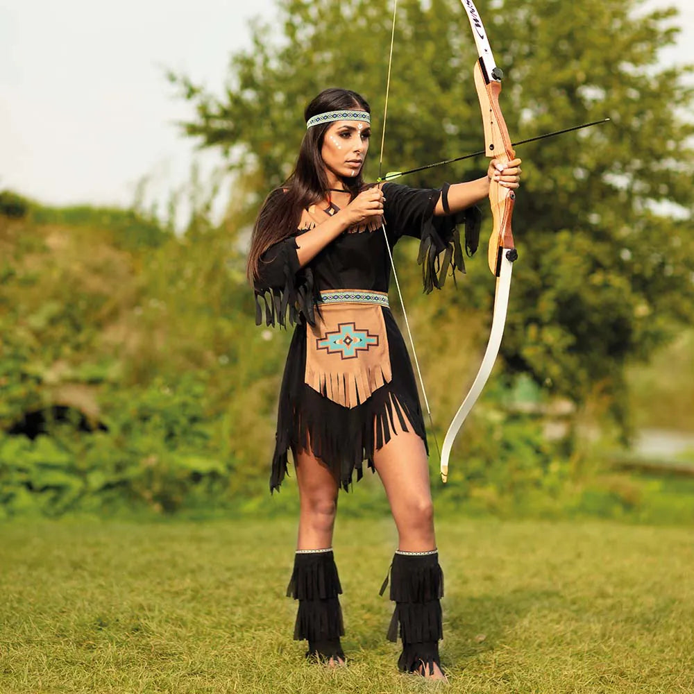 Women's indigenous she-wolf costume, brown, with headband, dress, belt, and 2 leg guards 4