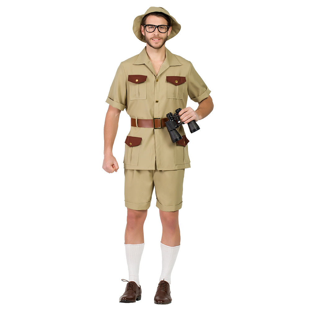 Erwachsenenkostüm Safari Ranger 4-teiliges Outfit mit Hemd Shorts Hut M/L 2